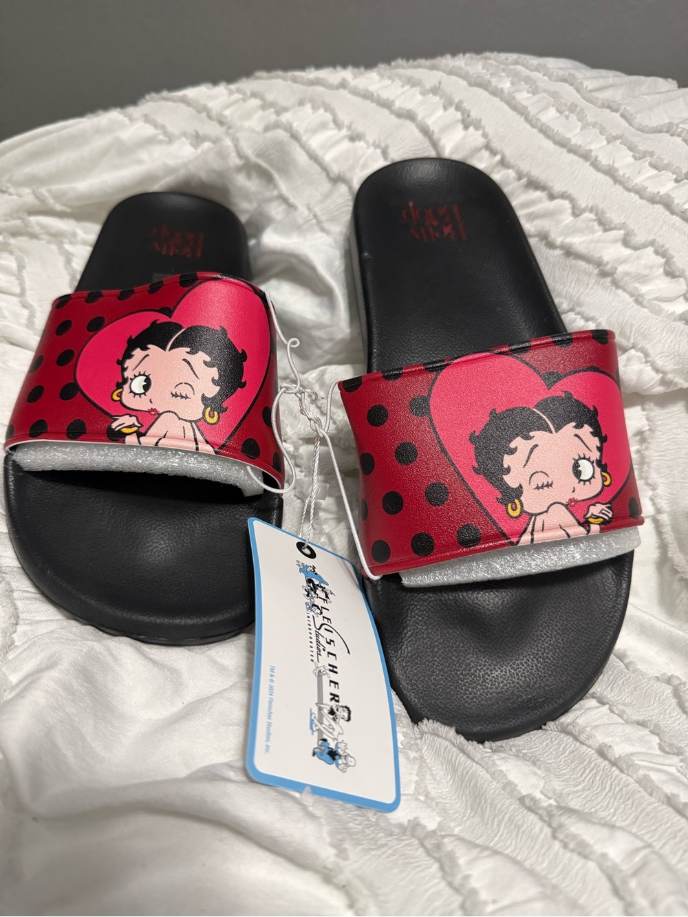 SHEIN Black Slide Sandals with Red Betty Boop Print